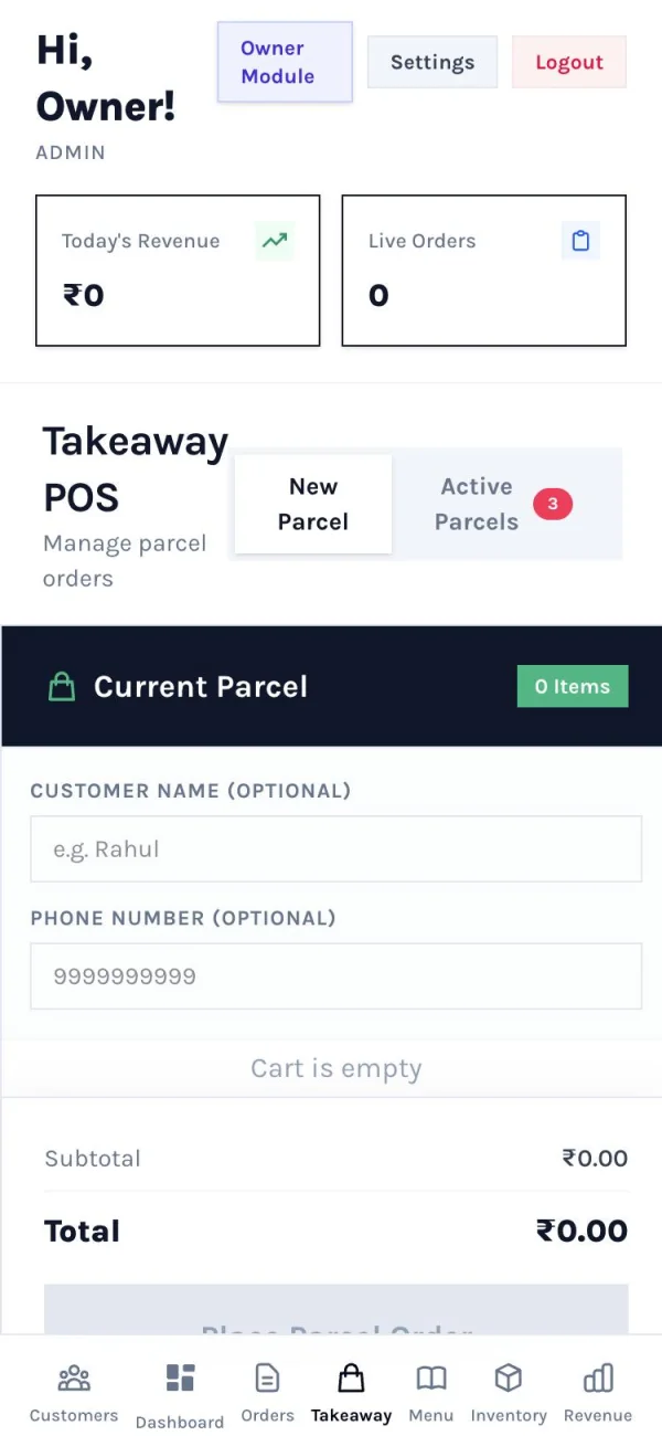 Takeaway POS for parcel orders