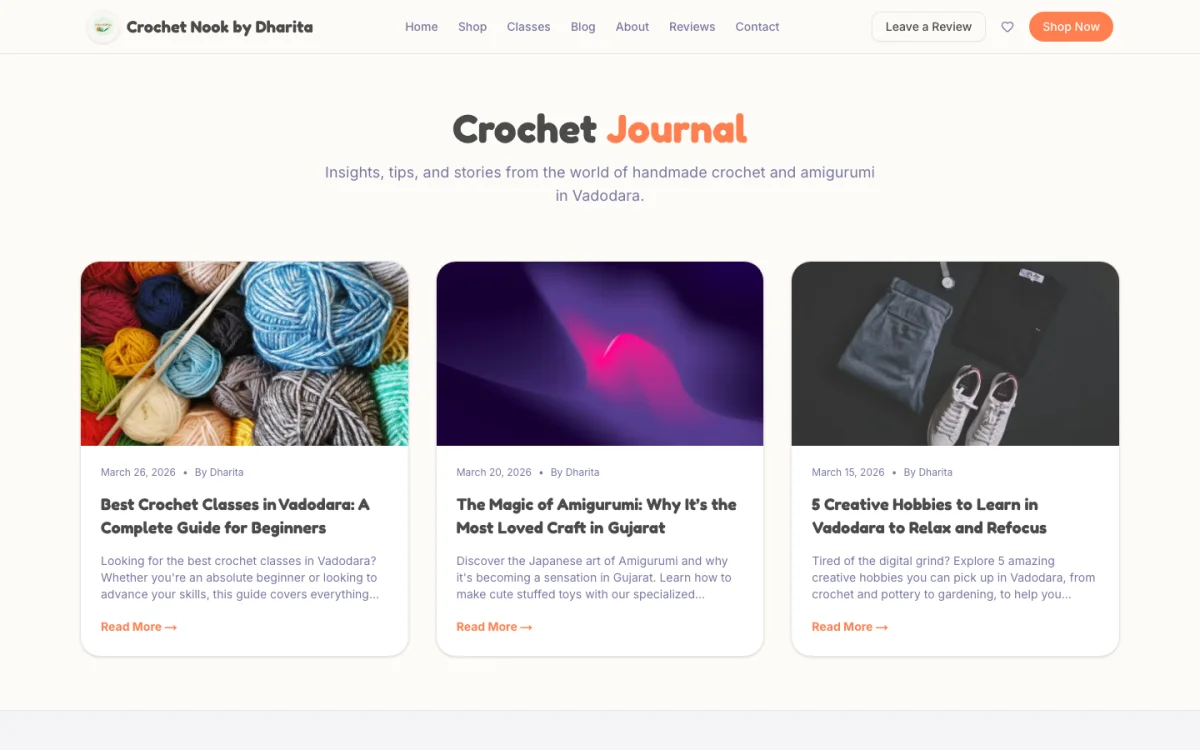 The Crochet Journal blog with local SEO articles