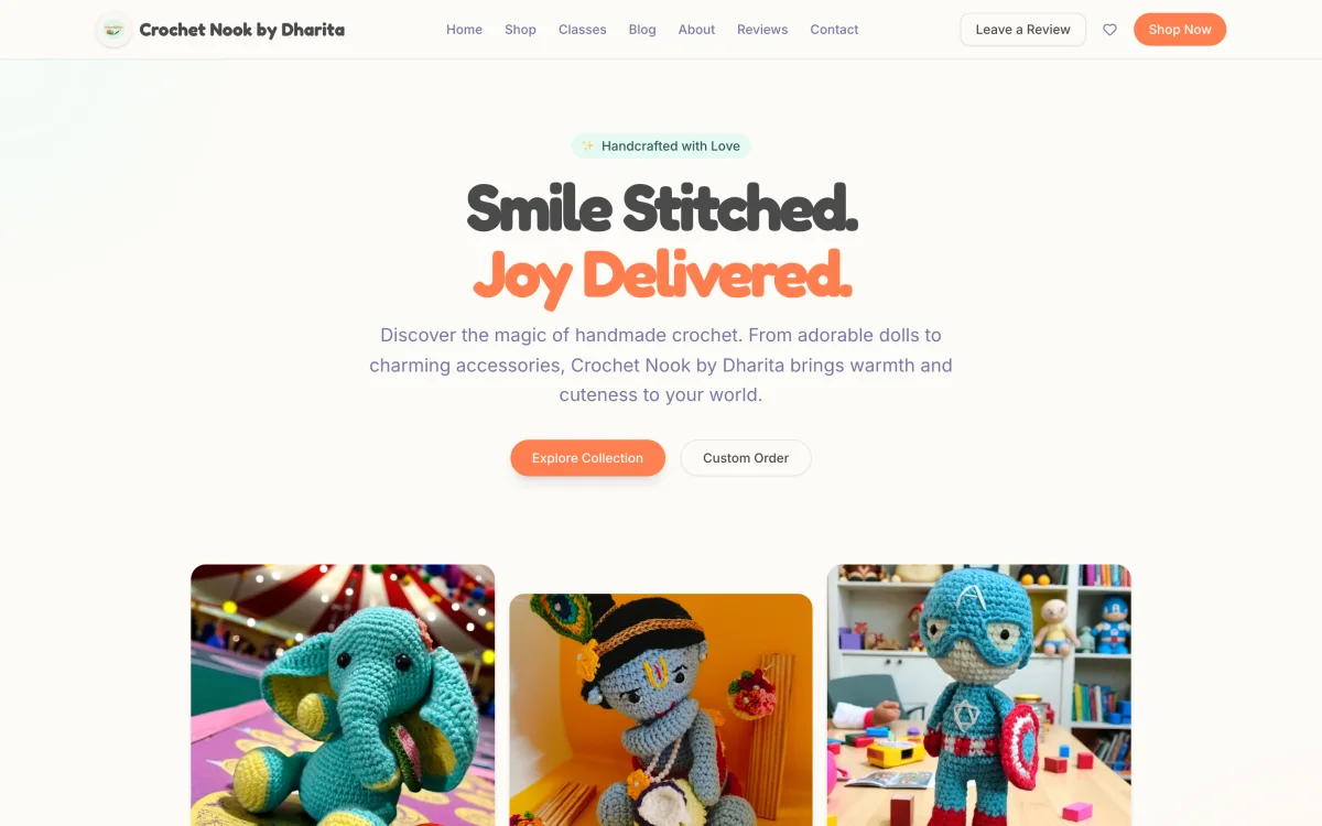 Homepage: Smile stitched. Joy delivered.