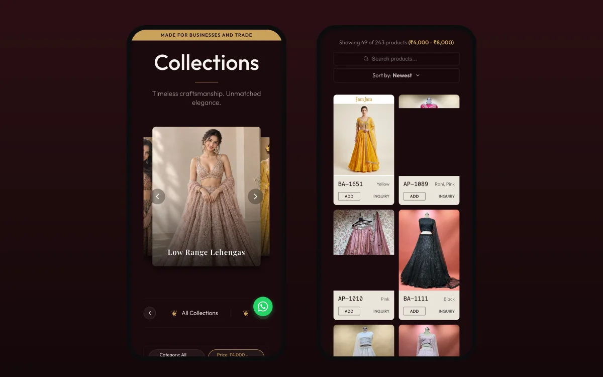 The collections and the product grid on a phone